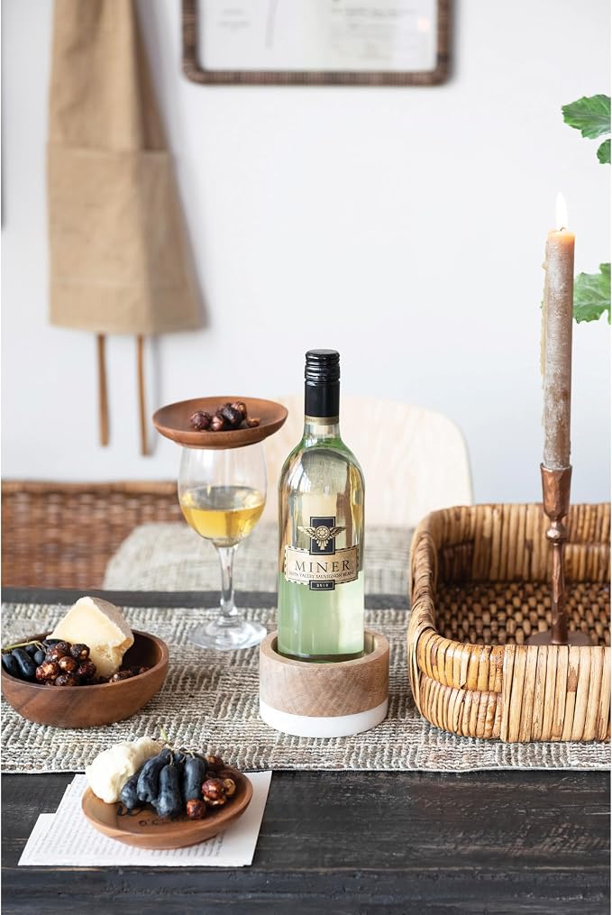 Creative Co-Op Mango Wood and Marble Bottle Holder - Image 7