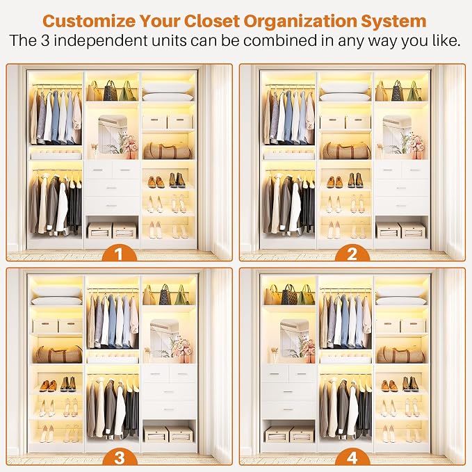 Unikito 75” Closet System with Drawers, 6.2FT Wood Closet Organizer with - Image 4