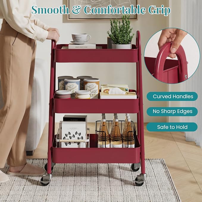 NEWBULIG 3-Tier Metal Rolling Cart - Image 4
