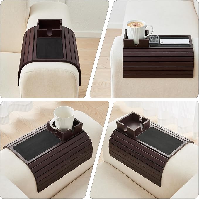 Bamboo Couch Cup Holder, Foldable Sofa Arm Tray, Anti-Slip Couch Aremrest Tray - Image 7