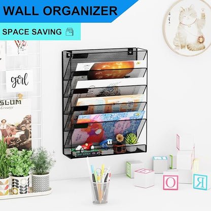 Wall File Organizer Holder Mesh Hanging Paper Document Holder, Vertical 6 - Image 2