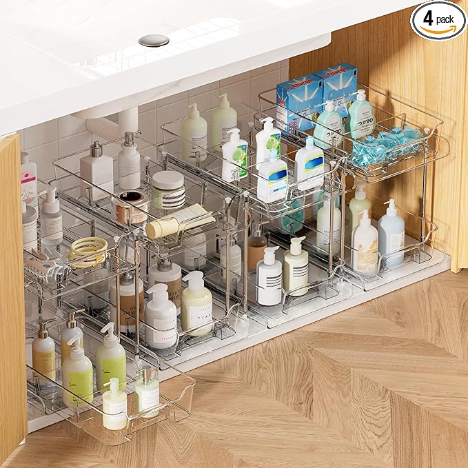 Vtopmart 4 Pack 2 Tier Bathroom Under Sink Organizers and Storage, Pull Out by Vtopmart
