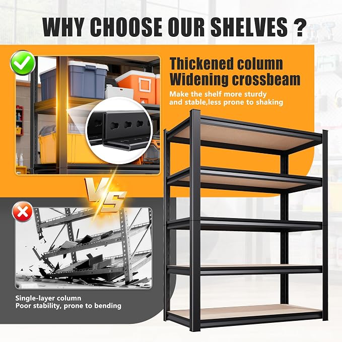 Set of 3 Garage Shelving Heavy Duty Storage Shelves, Metal Adjustable Shelving - Image 4