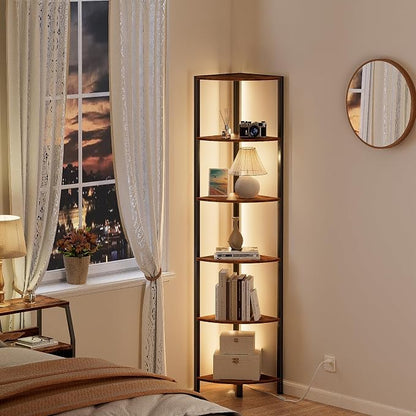 6 Tier Corner Shelf with LED Light, 67.5" Corner Narrow Bookshelf | Tall - Image 6