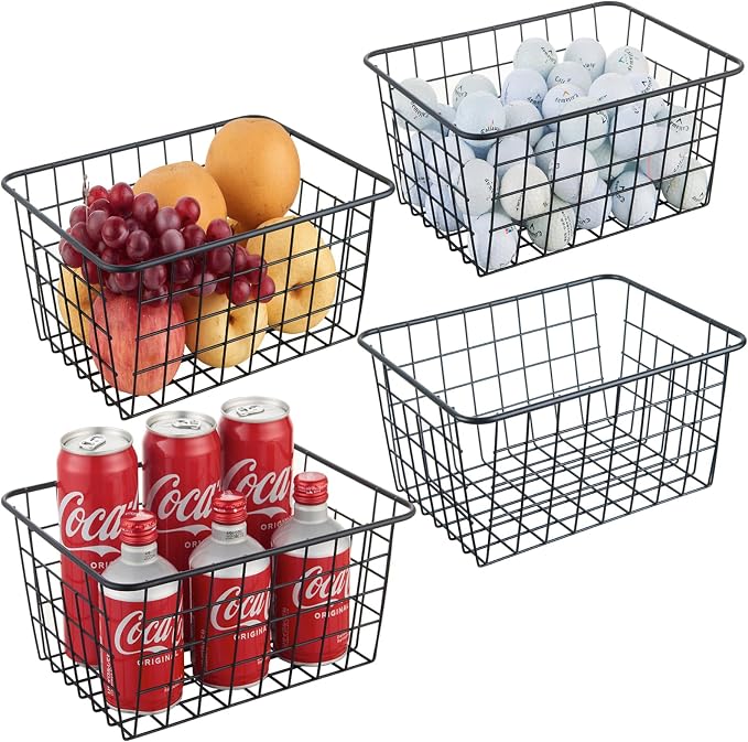 JUNCHU CHERRY Wire Kitchen Storage Basket 4 Packs, Perfect Pantry Organization by JUNCHUCHERRY