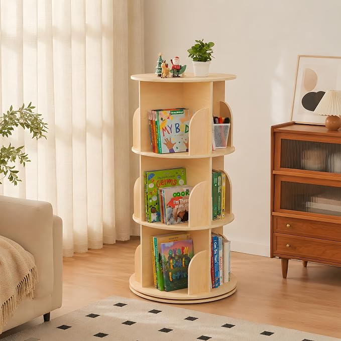 Kids Rotating Bookshelf, 360° Display 3 Tier Bookcase Storage | Small Corner by Unknown