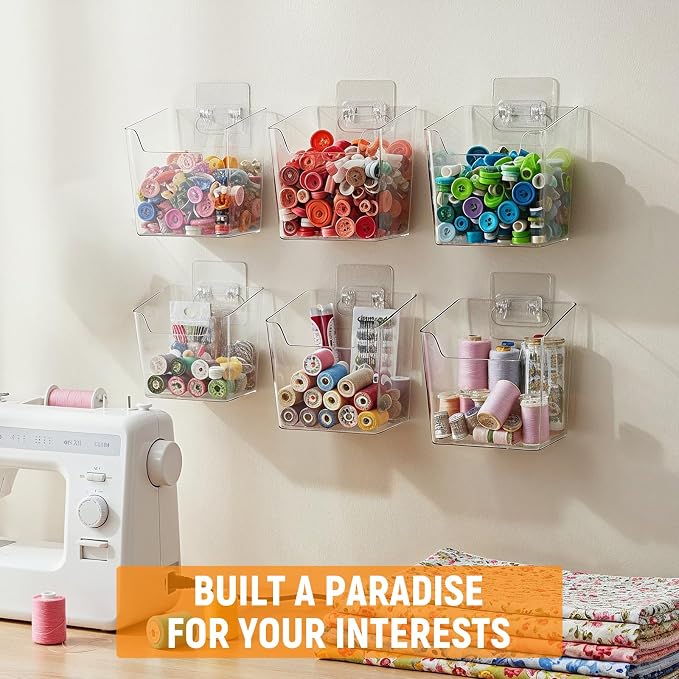 6 Pcs Clear Adhesive Wall Storage Bins, Small Cabinet Door Organizer Holders - Image 3