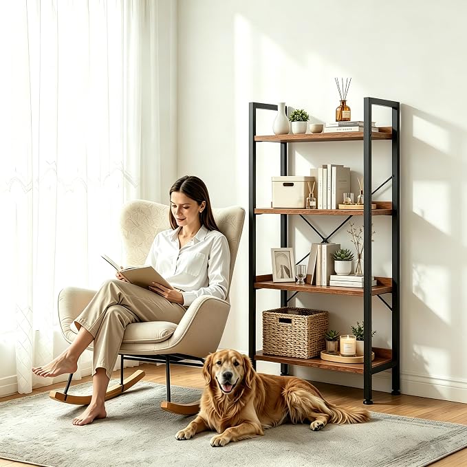 HealSmart 4 Tier Bookshelf, Free Standing Book Shelf Home Office Bookcase Shelf - Image 2