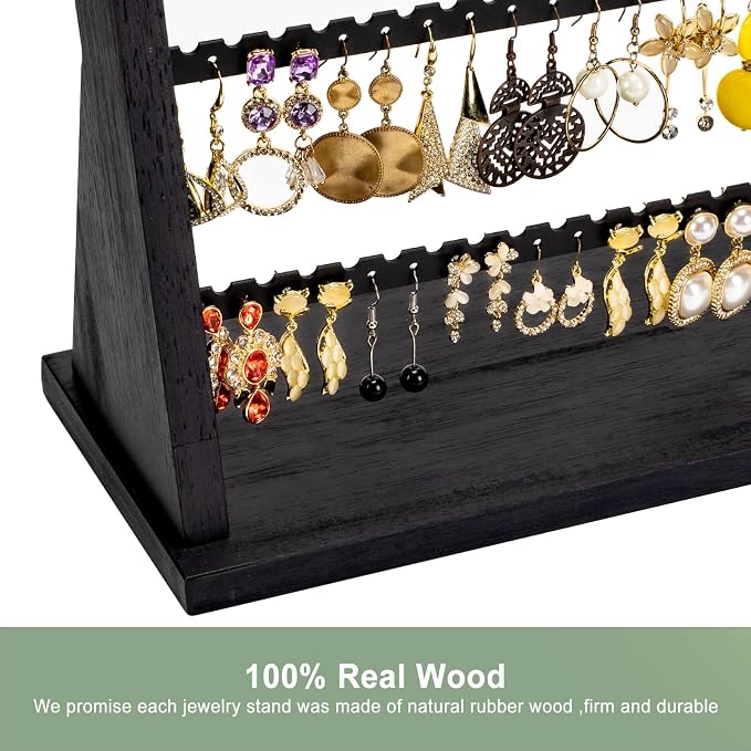 Poyilooo Earring Holder Organizer, Rustic Wood Earring Holder Stand, 5 Layer - Image 4
