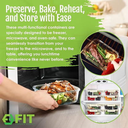 FIT Strong & Healthy 2 & 3 Compartments Glass Meal Prep Containers – Portion - Image 5