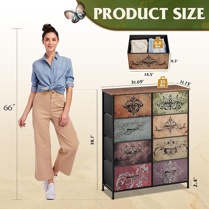 WLIVE 8 Drawer Fabric Dresser for Bedroom, Tall Storage Tower, Pattern | - Image 3