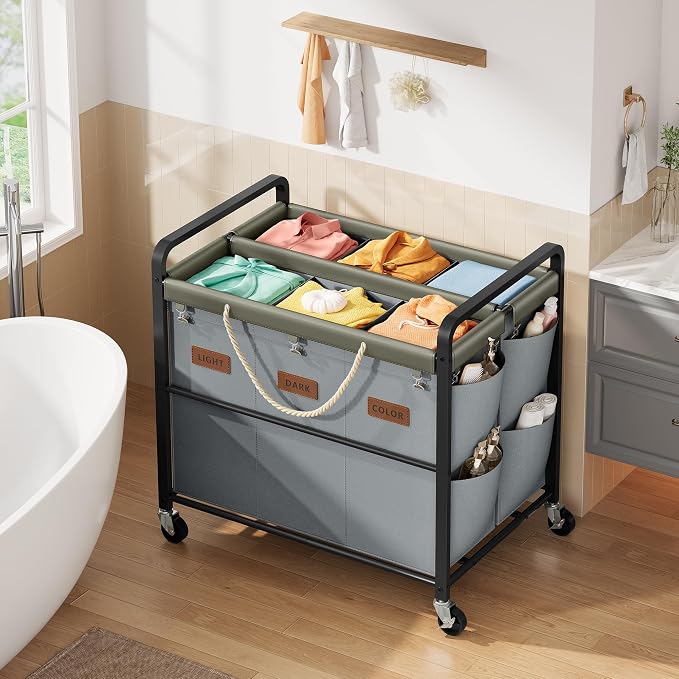 Tajsoon 350L Extra Large Laundry Cart 6 Section, Heavy Duty Laundry Sorter - Image 2