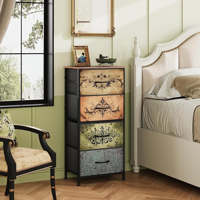 WLIVE Small Dresser Nightstand for Bedroom, 4 Drawers, Pattern | 4 vertical - Image 2