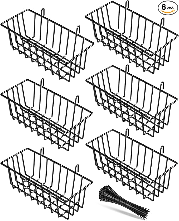 6 Pack Wire Baskets, Grid Wire Panel Hanging Wall Basket, Display and Storage by SEMPOMA