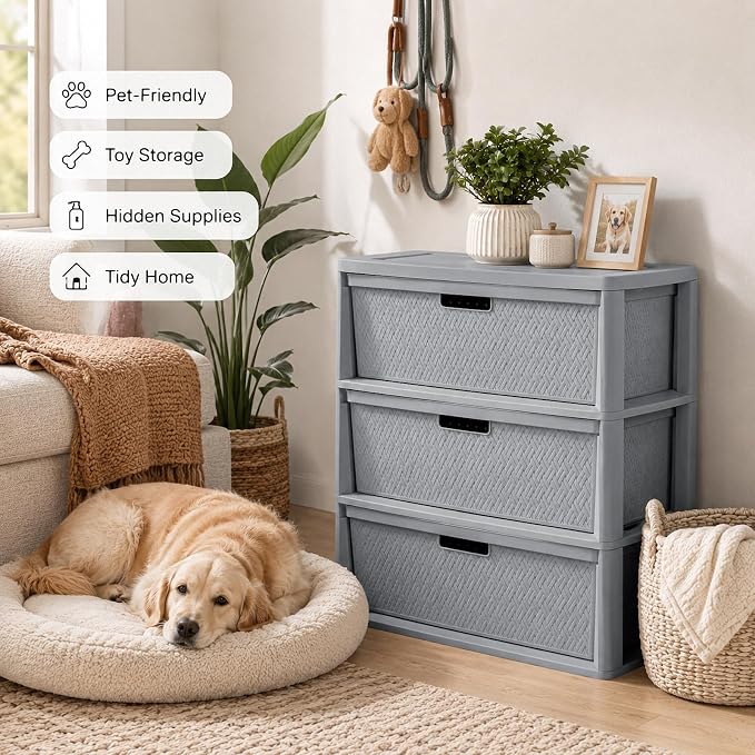 3-Drawer Wide Plastic Storage Cabinet, Smooth Glide Bins, Lightweight Tower - Image 9