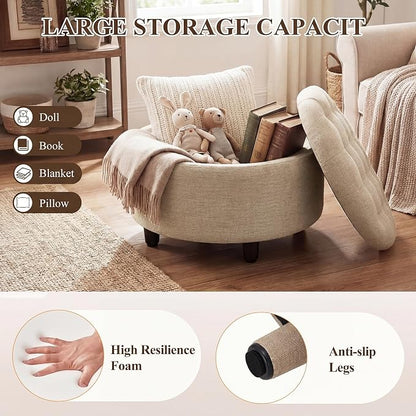 COLAMY Round Hidden Storage Ottoman - Image 4