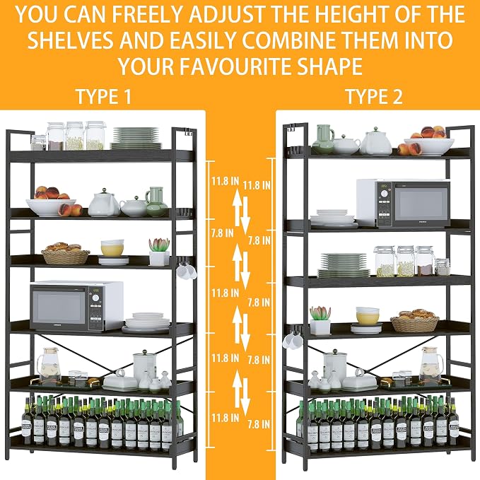 HCHQHS Bookshelf, Adjustable Industrial Bookcase, Vertical Tall Book Shelf - Image 4