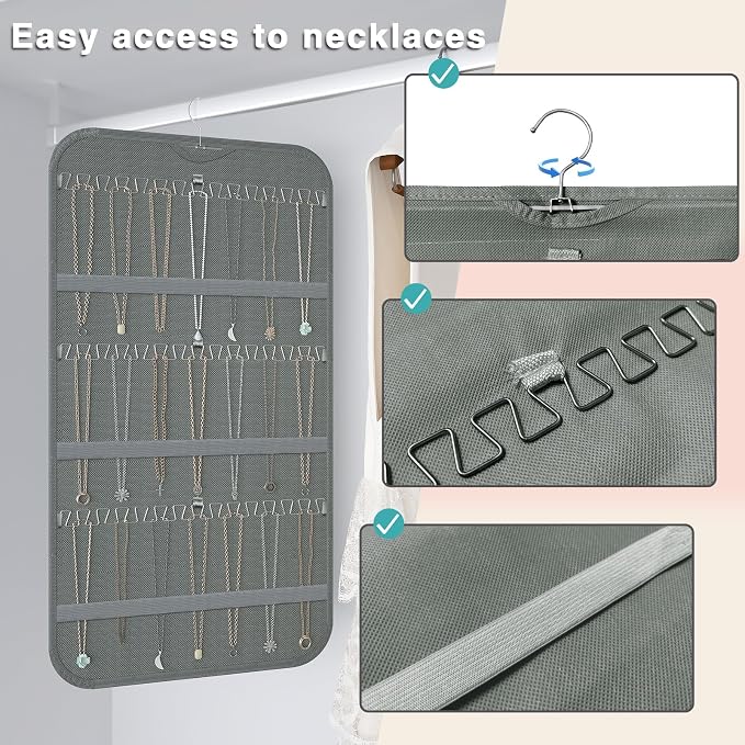 Hanging Jewelry Organizer Storage, 40 Pockets 36 Hooks Necklace Earring - Image 2
