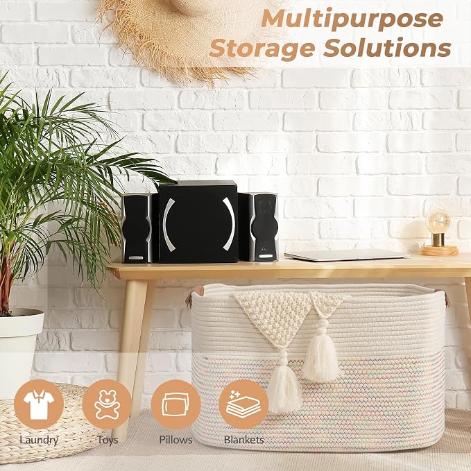 danpinera 108L Large Basket for Living Room, Boho Decorative Basket Organizing - Image 8