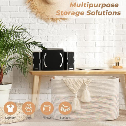 danpinera 108L Large Basket for Living Room, Boho Decorative Basket Organizing - Image 8