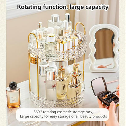 Double Layered Glass Tray with Golden Handles, Circular Decorative Storage Rack - Image 2