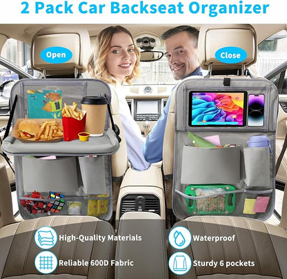 Car Backseat Organizer with Tablet Holder, 6 Storage Pockets Foldable Table - Image 5
