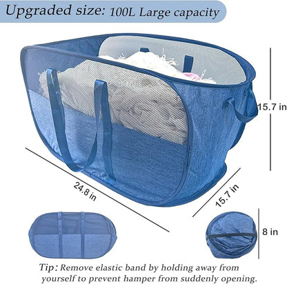 Extra Large Mesh Pop Up Laundry Hamper, 100L Collapsible Laundry Basket - Image 2