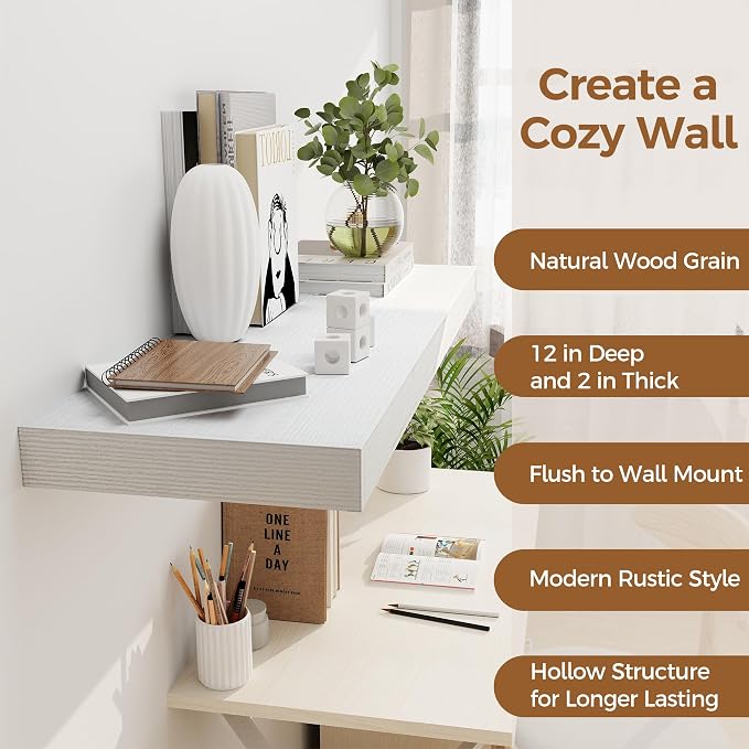 White Floating Shelves 36 Inch Long, 12 Inch Deep Floating Shelves - Image 5