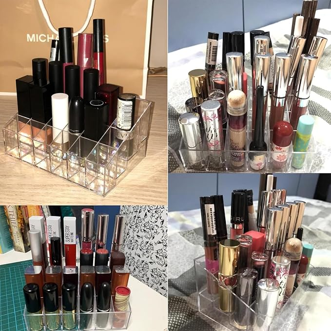 Tecbeauty Lipstick Holder, 24 Slots Clear Lipstick Organizer Acrylic Lipgloss - Image 4