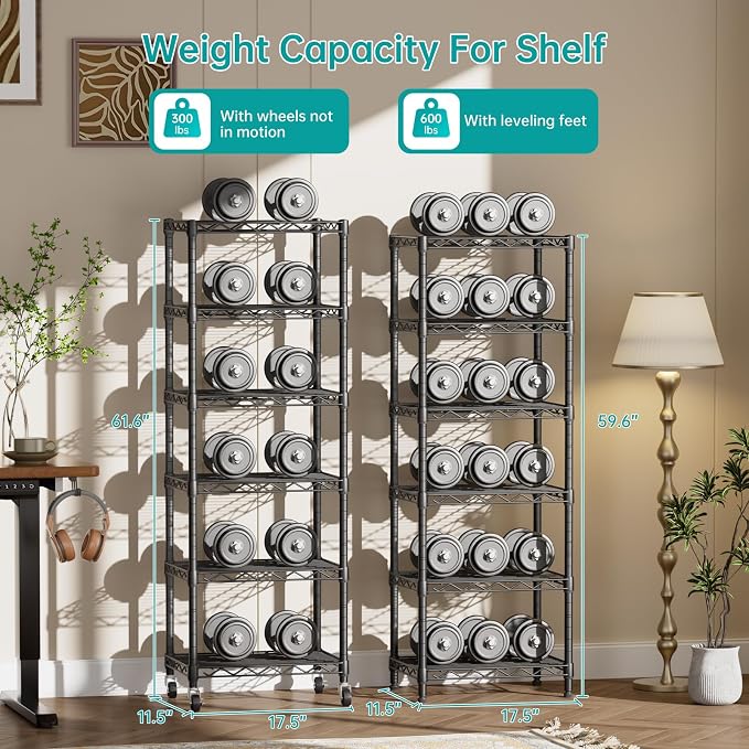 SINGAYE 6 Shelves Storage Shelf Wire Shelving Unit Metal Adjustable Wheels | - Image 7
