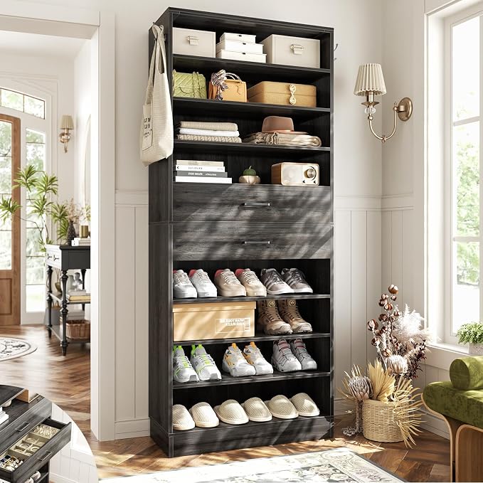 Aheaplus Tall Shoe Cabinet, 10 Tiers Wood Shoe Rack, Vertical Shoe Storage by Aheaplus