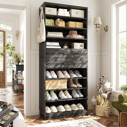 Aheaplus Tall Shoe Cabinet, 10 Tiers Wood Shoe Rack, Vertical Shoe Storage by Aheaplus