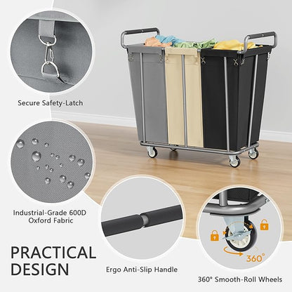 Large laundry hamper with Wheels, 360L 3 Bag Big Rolling Laundry Hamper Sorter - Image 6
