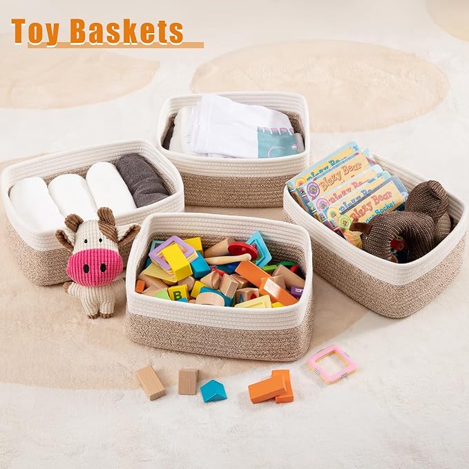 OIAHOMY 4 Pack Storage Baskets for Organizing, Small Bins for Shelves, Cute - Image 4