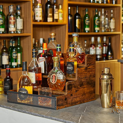 Yuzehuaza 4 Step Countertop Liquor Bottle Display Shelf, Wood Bar Shelves 16 - Image 3