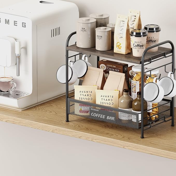 Coffee Bar Organizer for Countertop Station, Simple Assembly 2 Tier Shelf for - Image 2