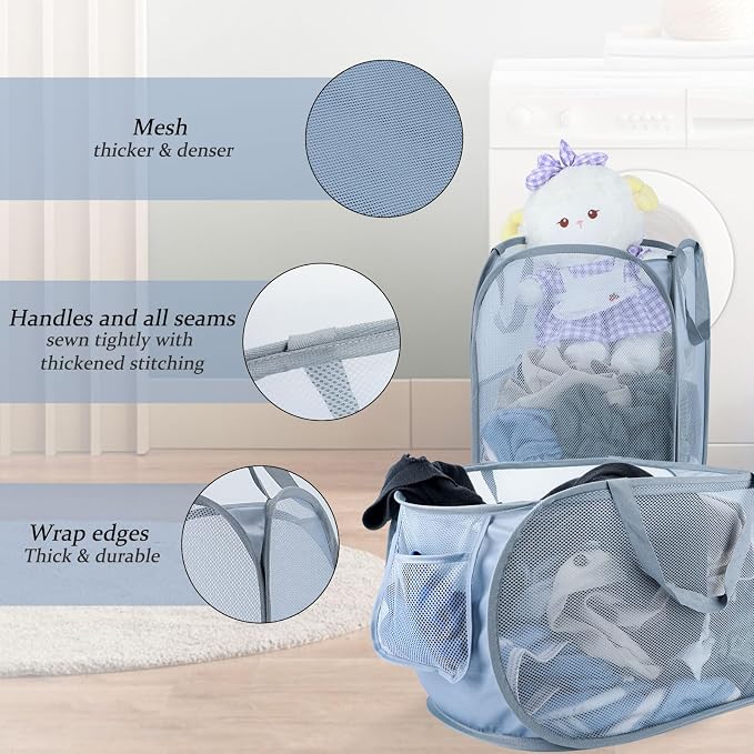 Extra Large Mesh Pop Up Laundry Hamper 2 Pack, 100L Foldable Laundry Baskets - Image 4