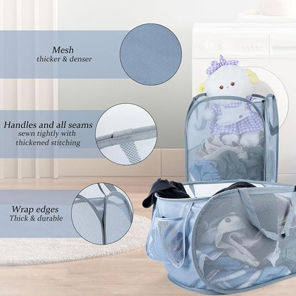 Extra Large Mesh Pop Up Laundry Hamper 2 Pack, 100L Foldable Laundry Baskets - Image 4