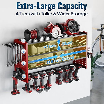 Tomorotec 4-Layer Wall-Mounted Power Tool Storage Rack, Heavy-Duty Steel Drill - Image 2