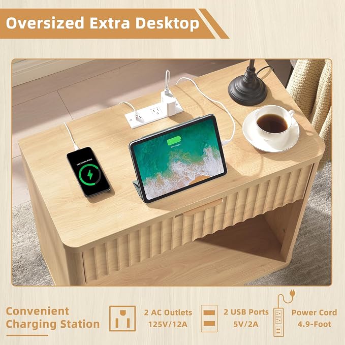 LEYAOYAO 31" Wide Fluted Nightstand Set of 2 - Image 6