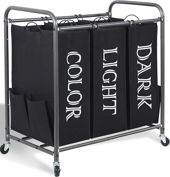 STORAGE MANIAC 3 Section Laundry Sorter, 35.9 Gal Laundry Hamper Cart by STORAGEMANIAC