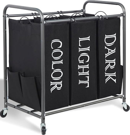 STORAGE MANIAC 3 Section Laundry Sorter, 35.9 Gal Laundry Hamper Cart by STORAGEMANIAC