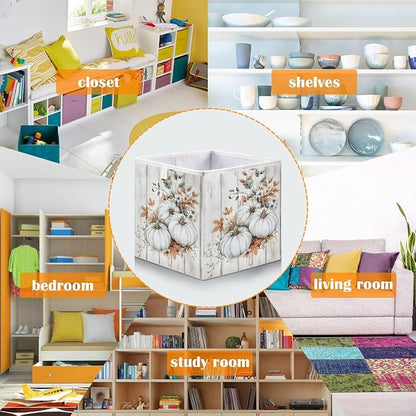 White Pumpkin Wood Closet Organizers Storage Cubes Storage Bins Shelf Baskets - Image 6