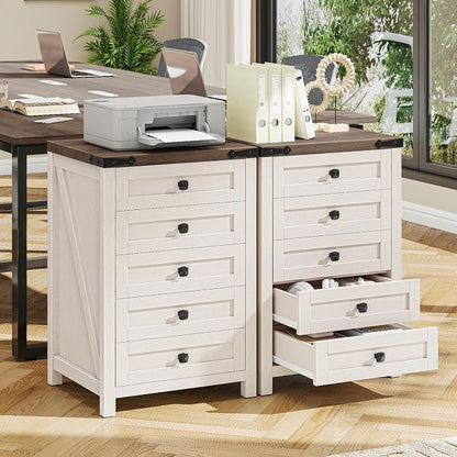 Halitaa 5 Drawer Small File Cabinet, Farmhouse Vertical Filing Cabinet | Under - Image 4