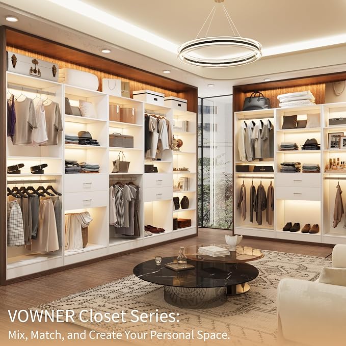 VOWNER 25'' Freestanding Closet System Walk-in Wardrobe Closet Tower | White - Image 7
