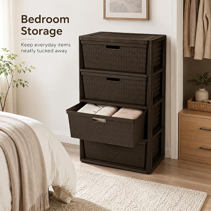 4 Drawer Storage Organizer, Plastic Drawer Organizer Tower, Closet Storage - Image 8