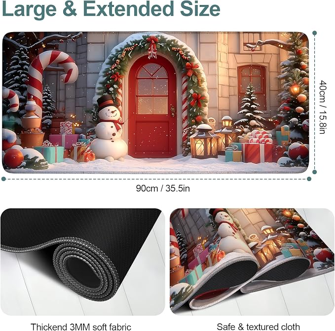 Christmas Scene Gaming Mouse Pad 35.4"x15.7"Desk Mat Anti-Slip Rubber Base & - Image 2