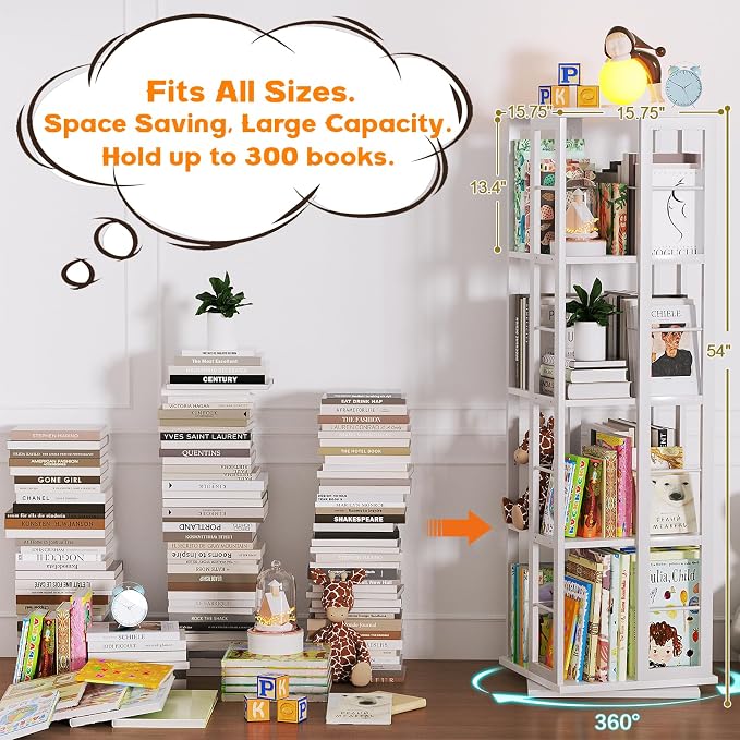 Aheaplus Rotating Bookshelf, 4-Tier Corner Bookshelf, 360 Display Wood Spinning - Image 4