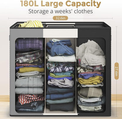 180L Laundry Hamper 3 Section, Large Laundry Basket - Image 7