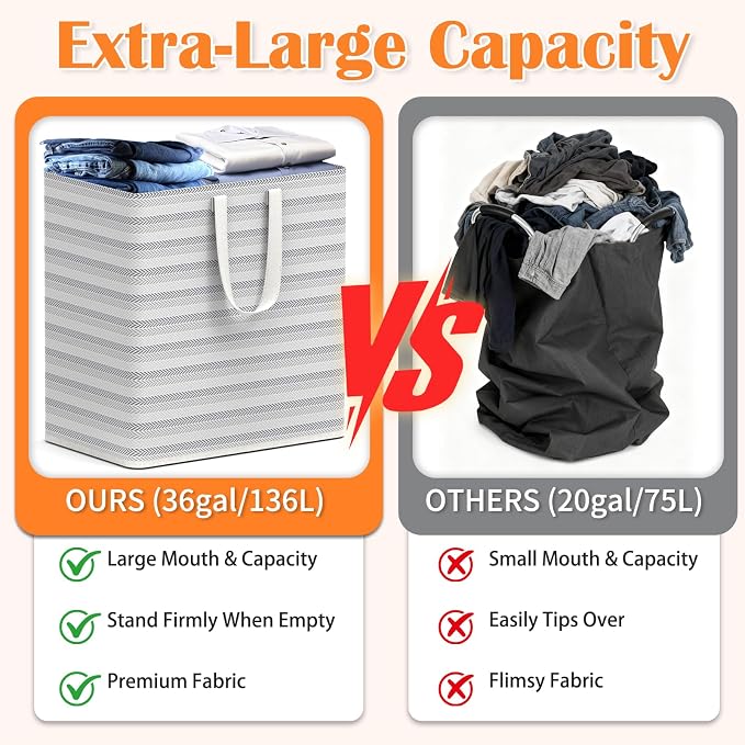 XXXL 36gal Large Laundry Basket, Laundry Hamper 2 Section - Image 6